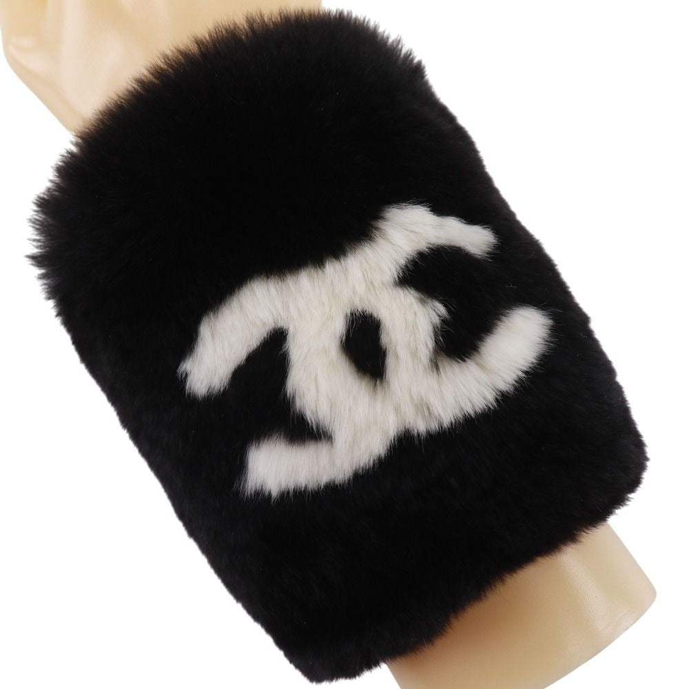 Chanel CC Logo Wristband Rabbit Fur Black Bracelet