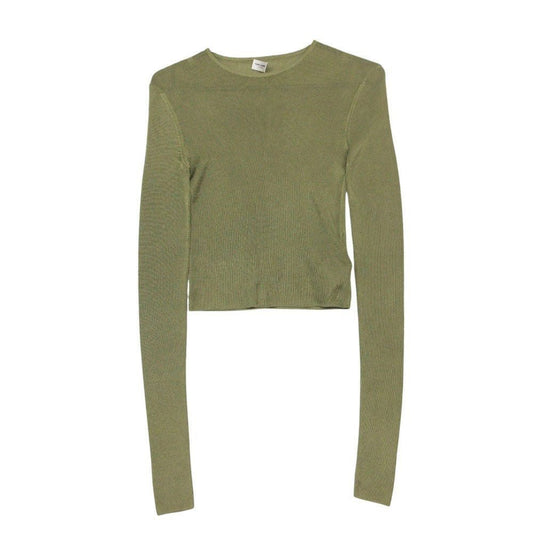 Saint Laurent Knit Crop Top Sheer Pullover Top S Green Sweater