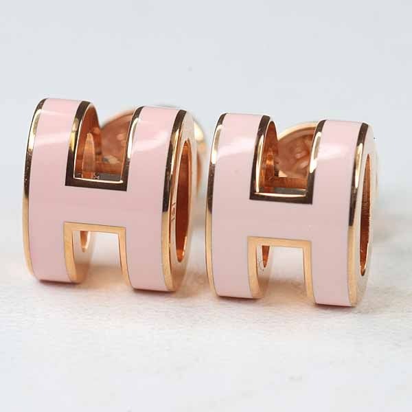Hermes Earrings Mini Pop Lacquer Metal Rose Dragee Golden