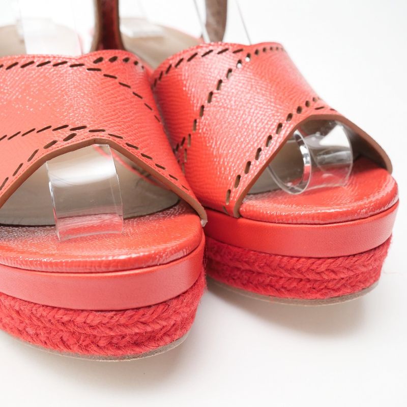 Hermes Espadrille Sandals Size 37 1 2 Ankle Strap Platform Thick Bottom Wedge