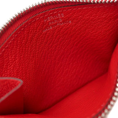 Hermes Bifold Wallet Lauris Luli Slim Chevre Rouge Coup Silver Hardware Red