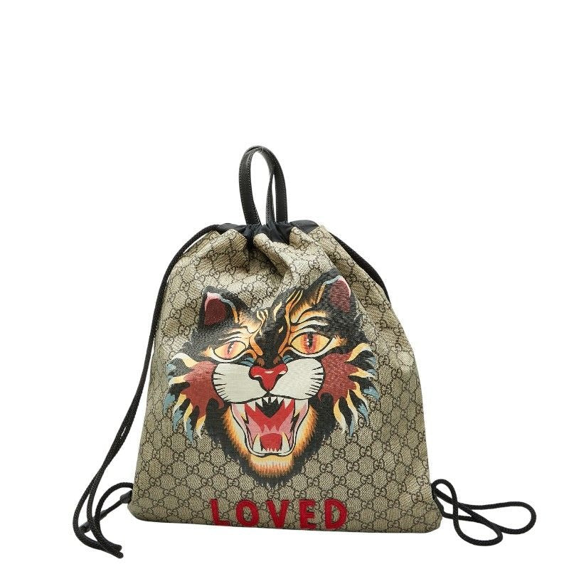 Gucci GG Supreme Angry Cat Rucksack Backpack Beige Black Nylon