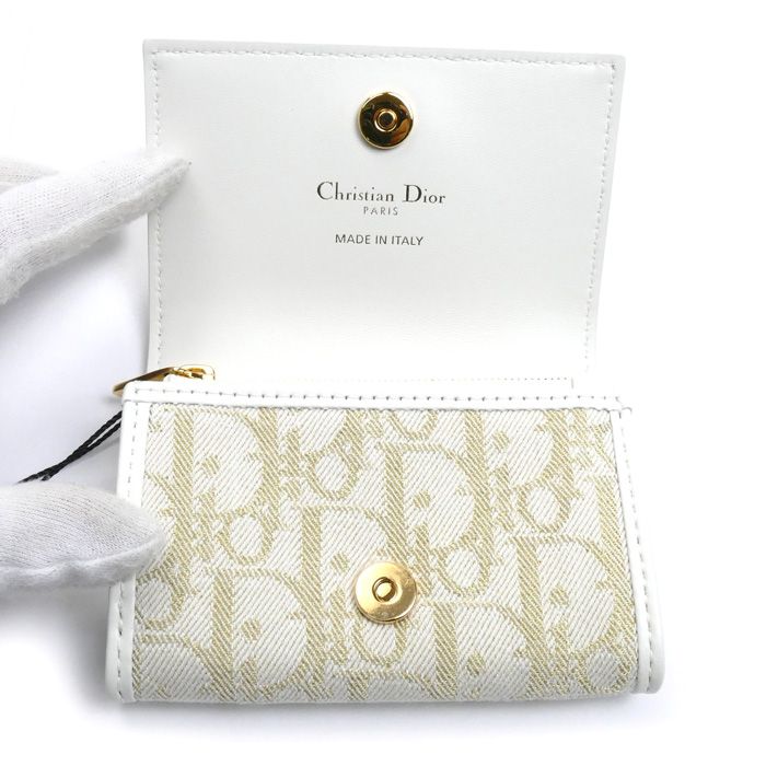 Christian DIOR Oblique 30 Montaigne Medium Wallet Coin Case White Gold S2300unrg