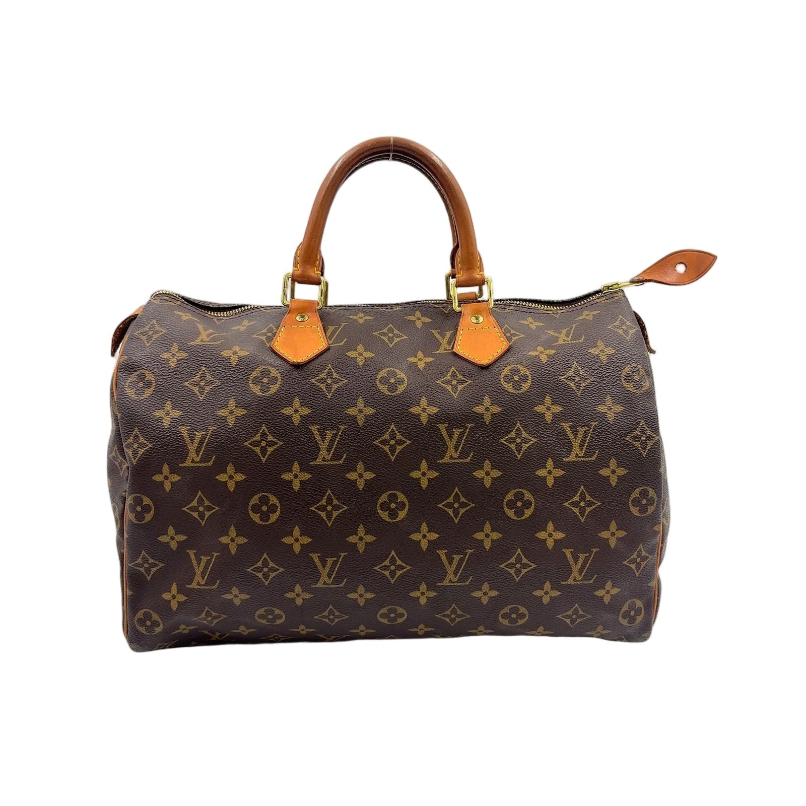 Louis Vuitton Speedy 35 Monogram Leather Brown Handbag Gold