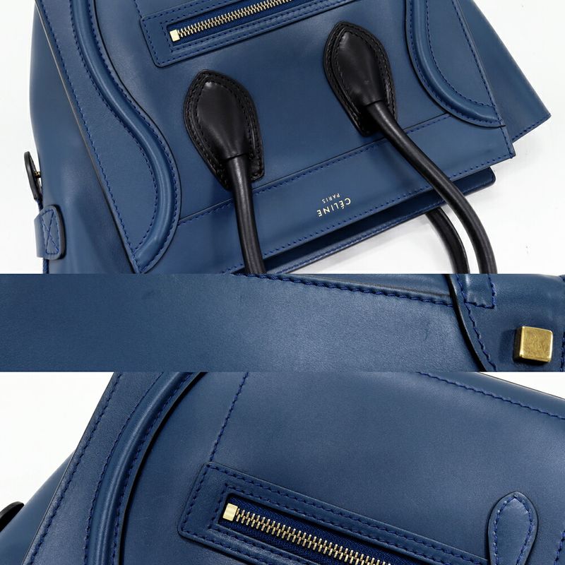 Celine Tote Handbag Luggage Micro Shopper Smooth Calfskin Navy Black