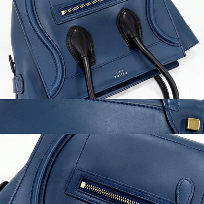 Celine Tote Handbag Luggage Micro Shopper Smooth Calfskin Navy Black