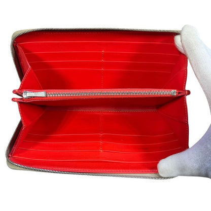 2853 Celine Large Zipped Wallet Long Zipper Beige Preowned W-Tn-3106