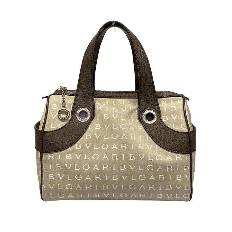 Bvlgari Boston Bag Logomania Beige And Dark Brown Leather