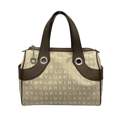 Bvlgari Boston Bag Logomania Beige And Dark Brown Leather