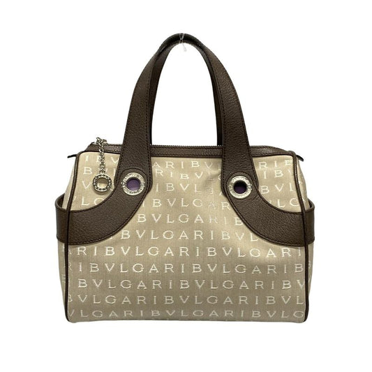 Bvlgari Boston Bag Logomania Beige And Dark Brown Leather