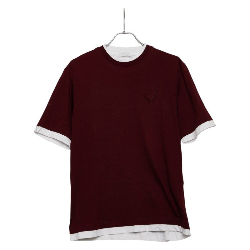 Prada 25SS Triangle Logo Short Sleeve T-shirt Size: S Ujn912 Bordeaux Wine Red