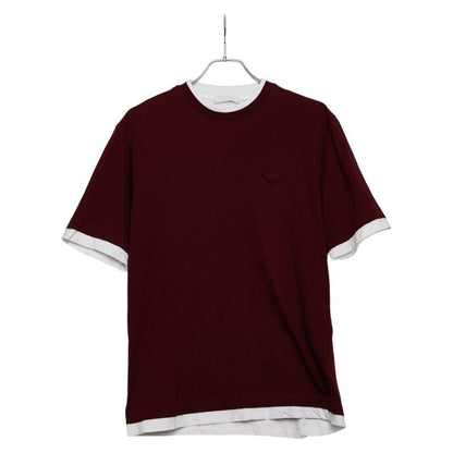 Prada 25SS Triangle Logo Short Sleeve T-shirt Size: S Ujn912 Bordeaux Wine Red
