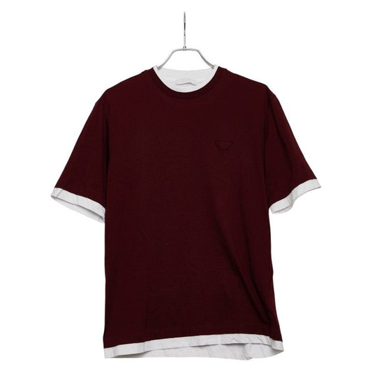 Prada 25SS Triangle Logo Short Sleeve T-shirt Size: S Ujn912 Bordeaux Wine Red
