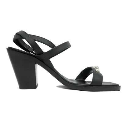 Hermes Sandals Eveless BK Svhardware 37 1 2 Leather Ankle Strap Women's