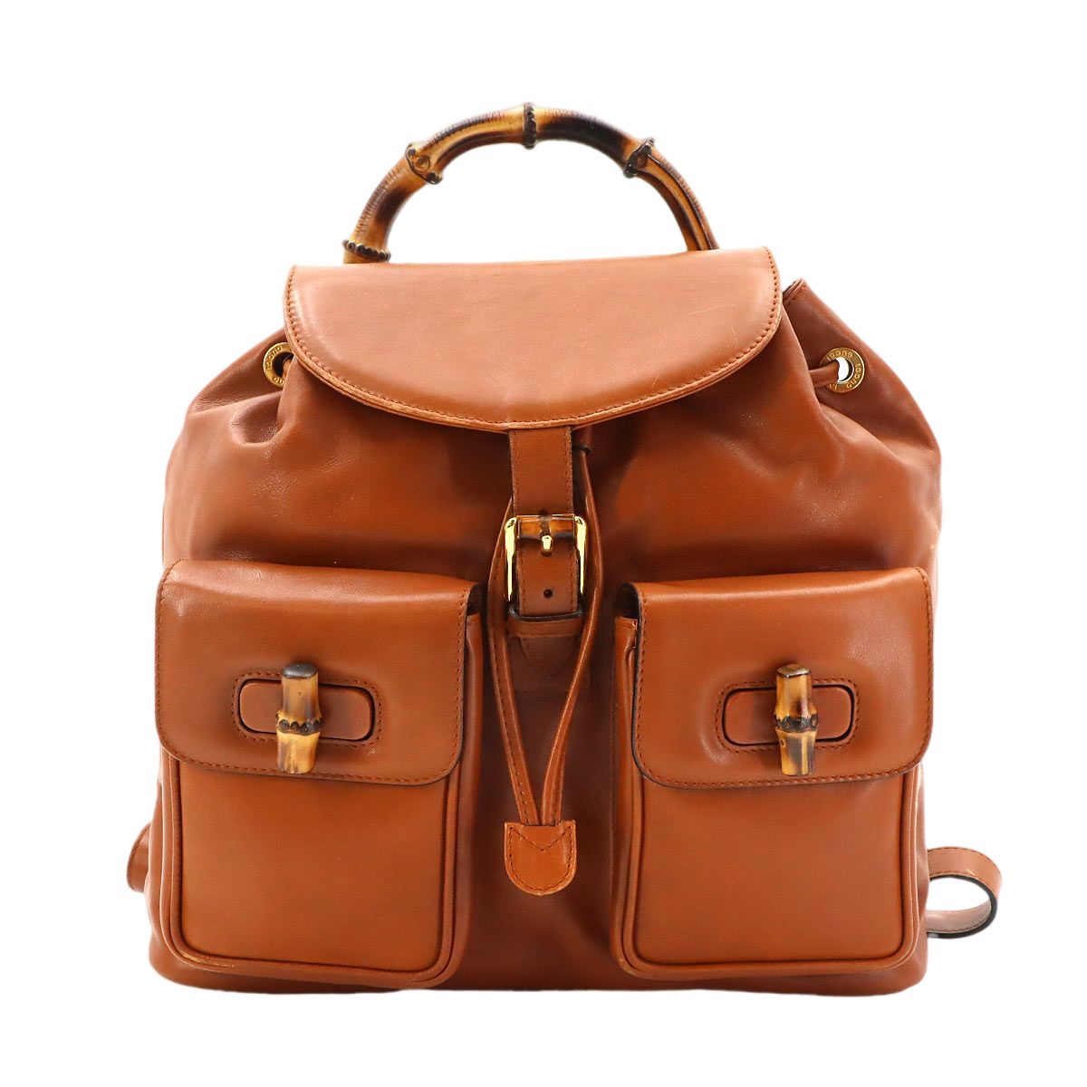 Gucci Bamboo Backpack Leather Brown Gold