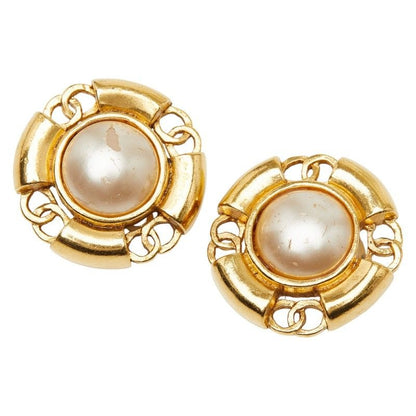 Chanel CC Logo Faux Pearl Metal