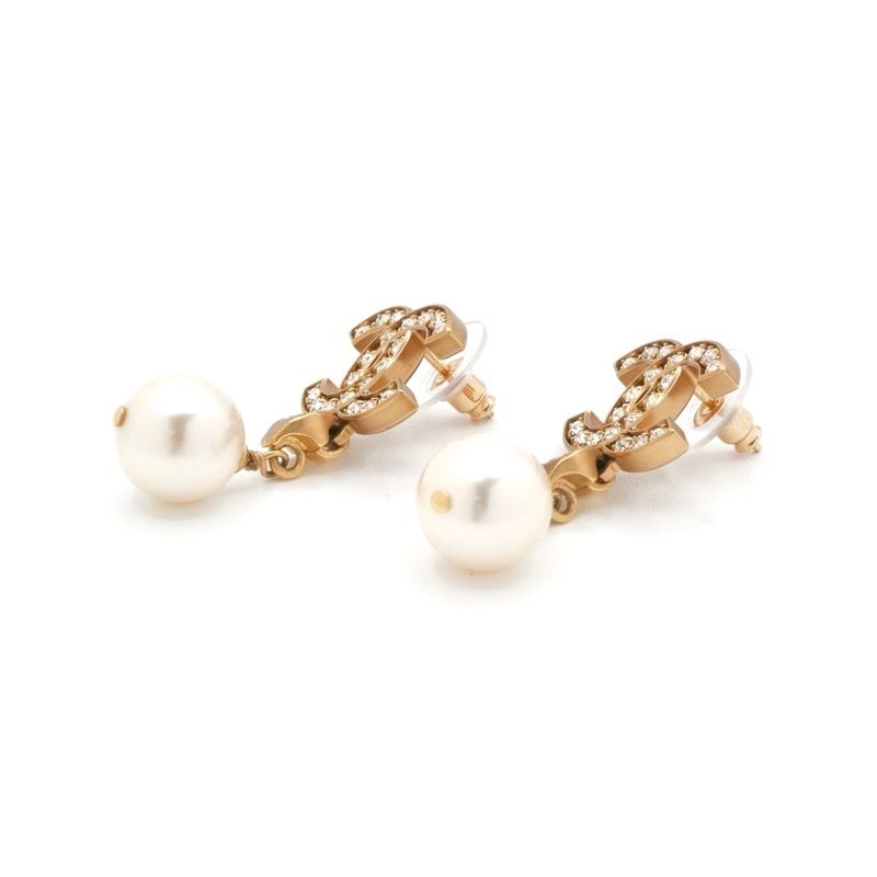 Chanel Earrings Earring Gold Coco Mark Rhinestone