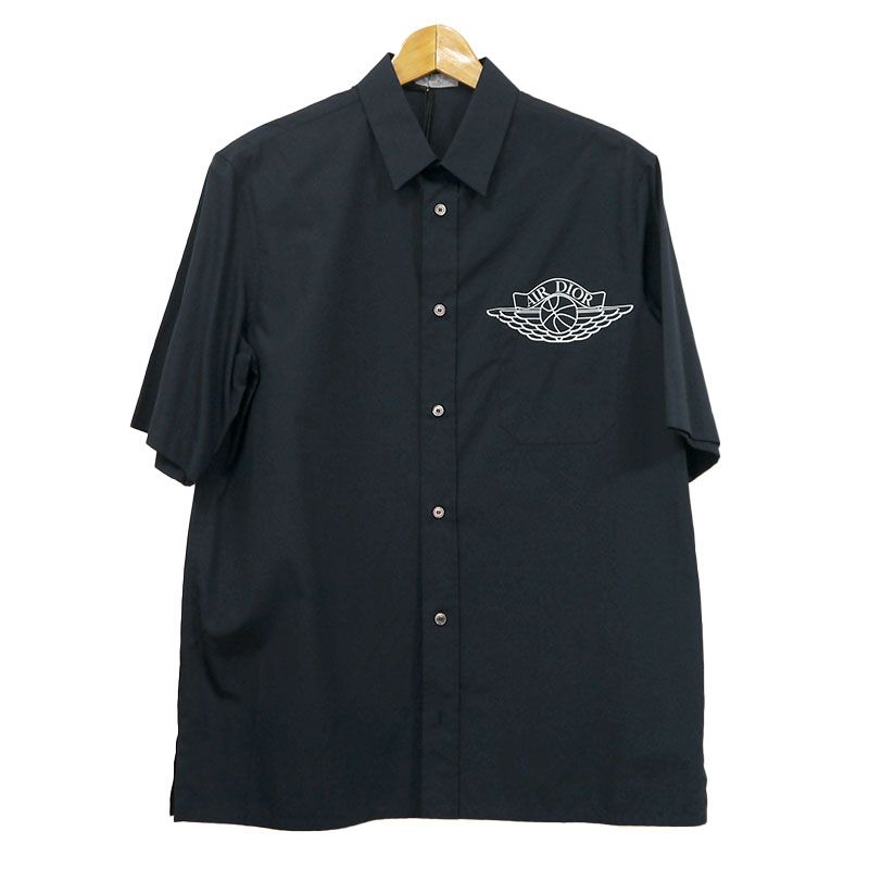 Air Dior X NIKE Chest Logo Cotton Short Sleeve Shirt 38 Navy Blue
