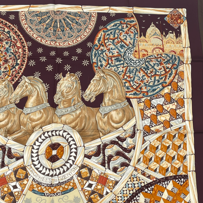 Hermes Carre 90 Victory Of Venice Trophees De Venise Scarf Silk Brown Horse