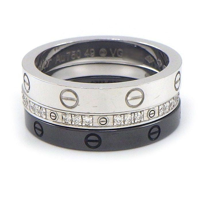 Cartier Ring Love Sleeve Diamond Black Ceramic 18K White Gold 49
