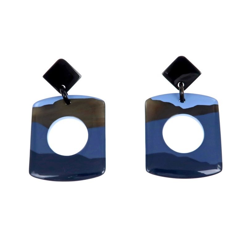 Hermes Earrings Dalva Sfumato Buffalo Horn Multicolor Blue Accessories