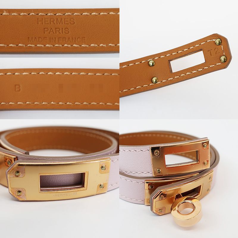 Hermes Kelly Double Tour Bracelet Mauve Peel Gold Hardware B Engraved