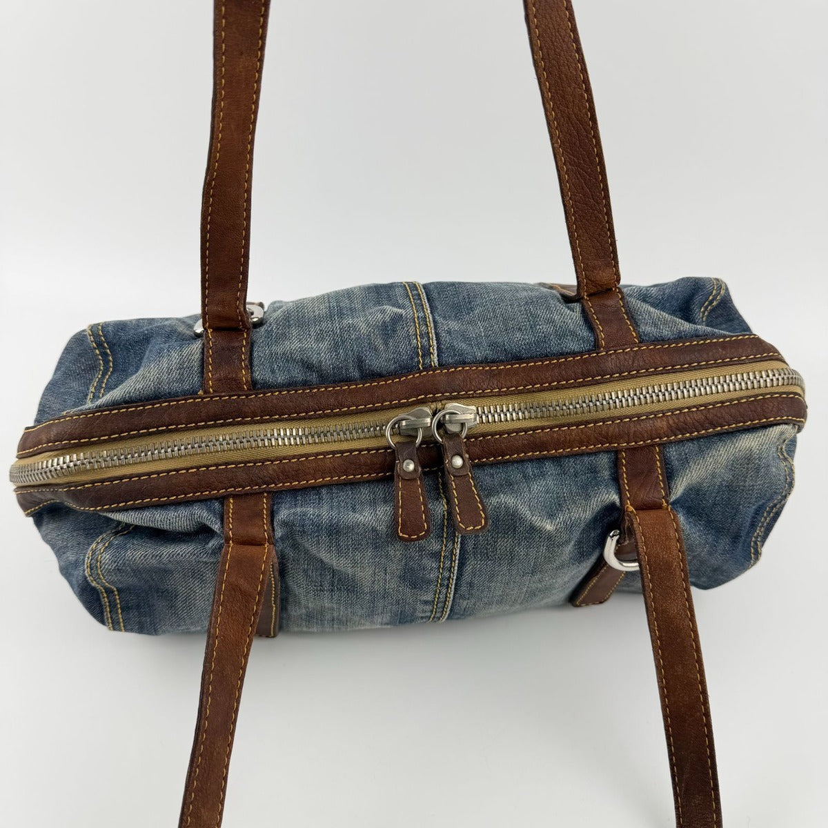 Miu Miu Shoulder Bag Navy Brown Denim Leather Vintage — view 13