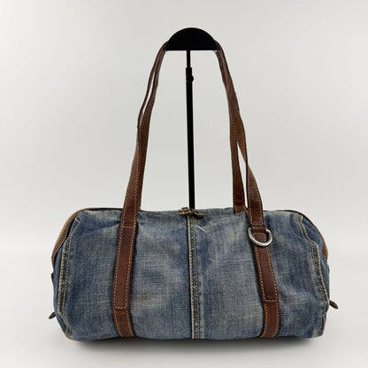 Miu Miu Shoulder Bag Navy Brown Denim Leather Vintage — view 2