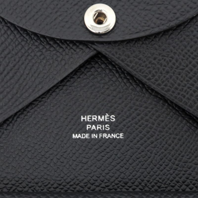 Hermes Calvi Duo Black Card Case With Coin Case Epson Leather W