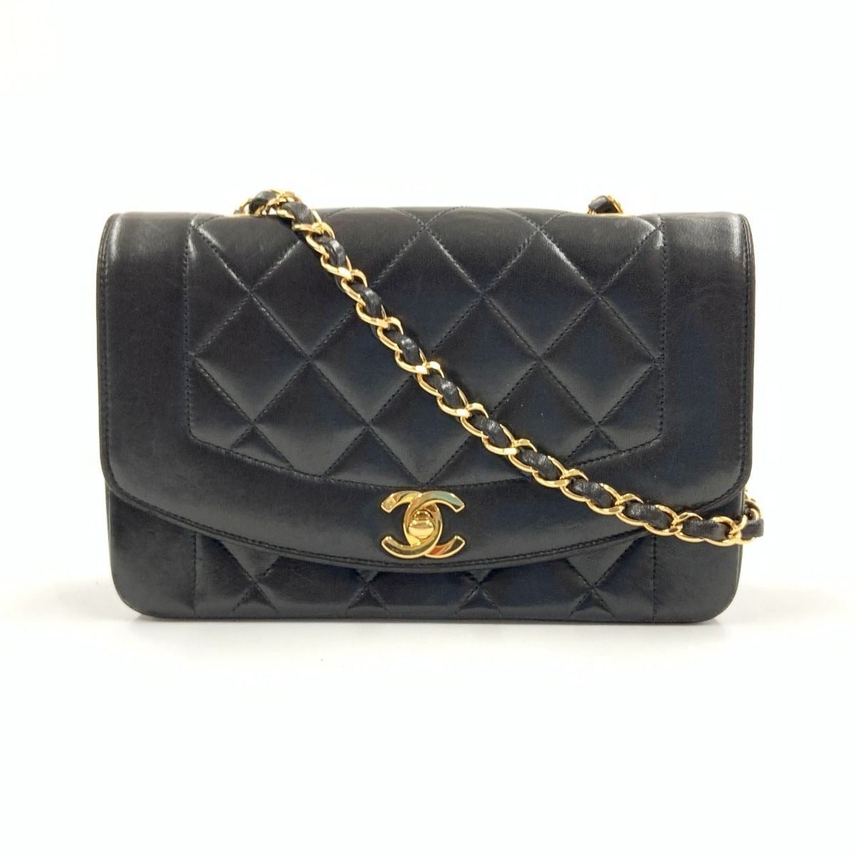 Chanel Quilted Diana Flap Lambskin Chain Shoulder Bag Black