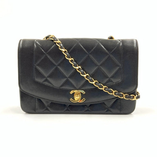 Chanel Quilted Diana Flap Lambskin Chain Shoulder Bag Black