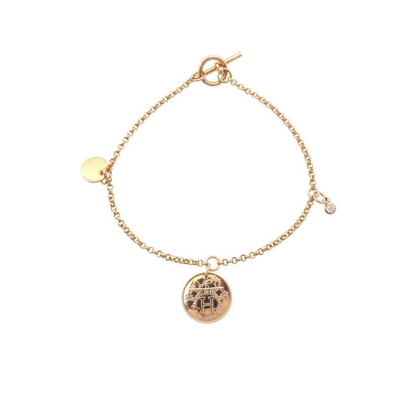 Hermes Exlibris PM 18K Pink Gold And Diamonds Bracelet Diamond Jewelry 0251