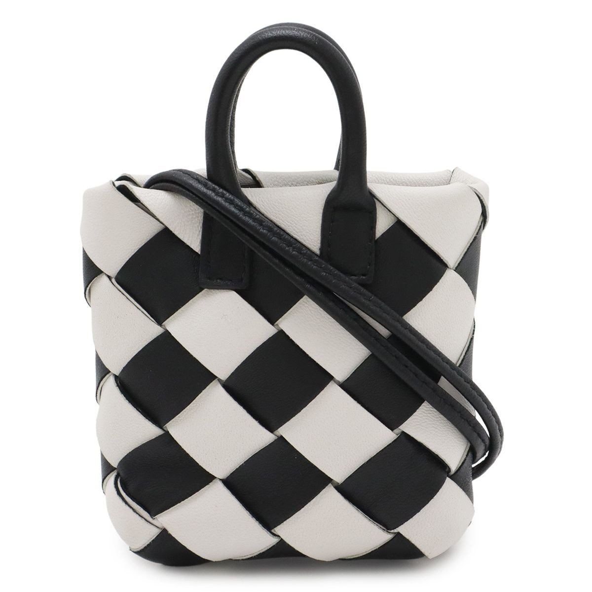 Bottega Veneta Charm Key Holder Mini Pouch Leather White Black