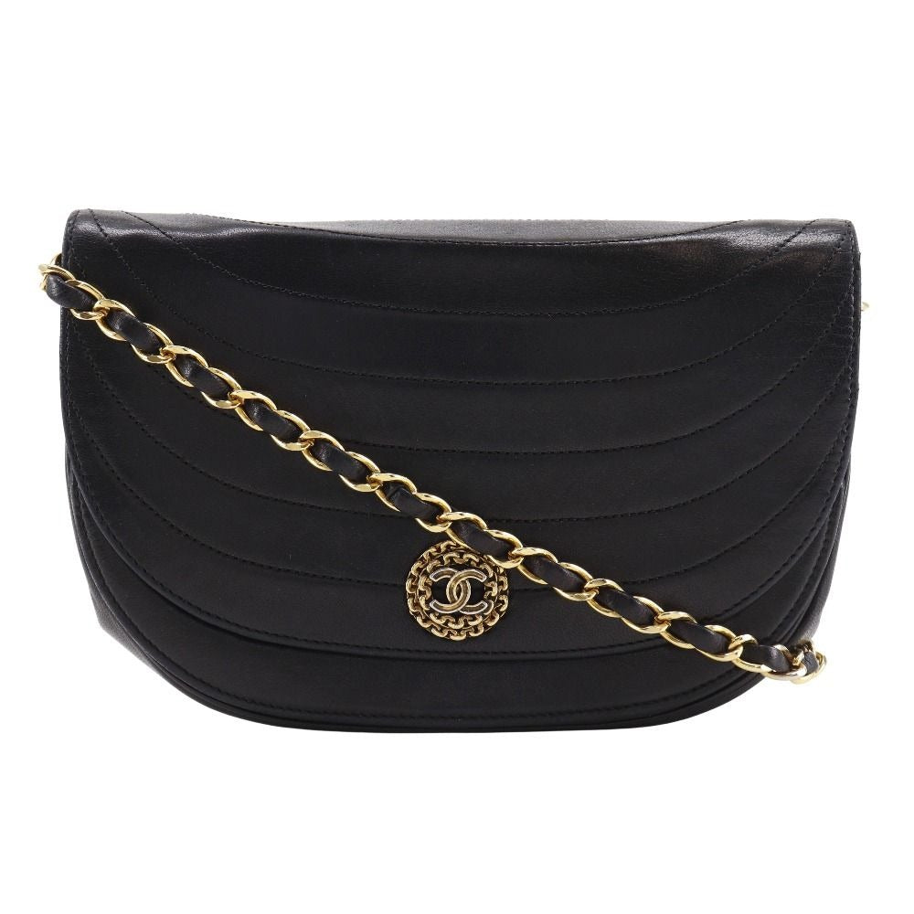 Chanel Half Moon Chain Shoulder Vintage Lambskin Black Bag