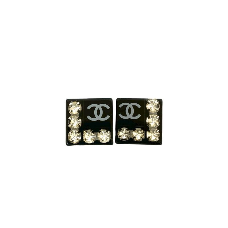 Chanel Coco Mark Rhinestone Square Earrings Ear Cuff Accessory 06P