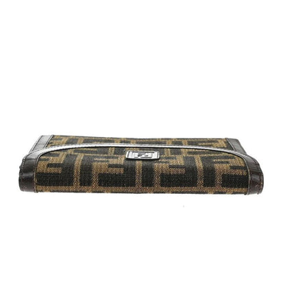Fendi Trifold Wallet Zucca Pattern Canvas Leather Brown 01ka823