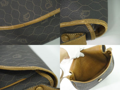 Authentic Christian DIOR Honeycomb Pattern Shoulder Bag Pochette PVC Black