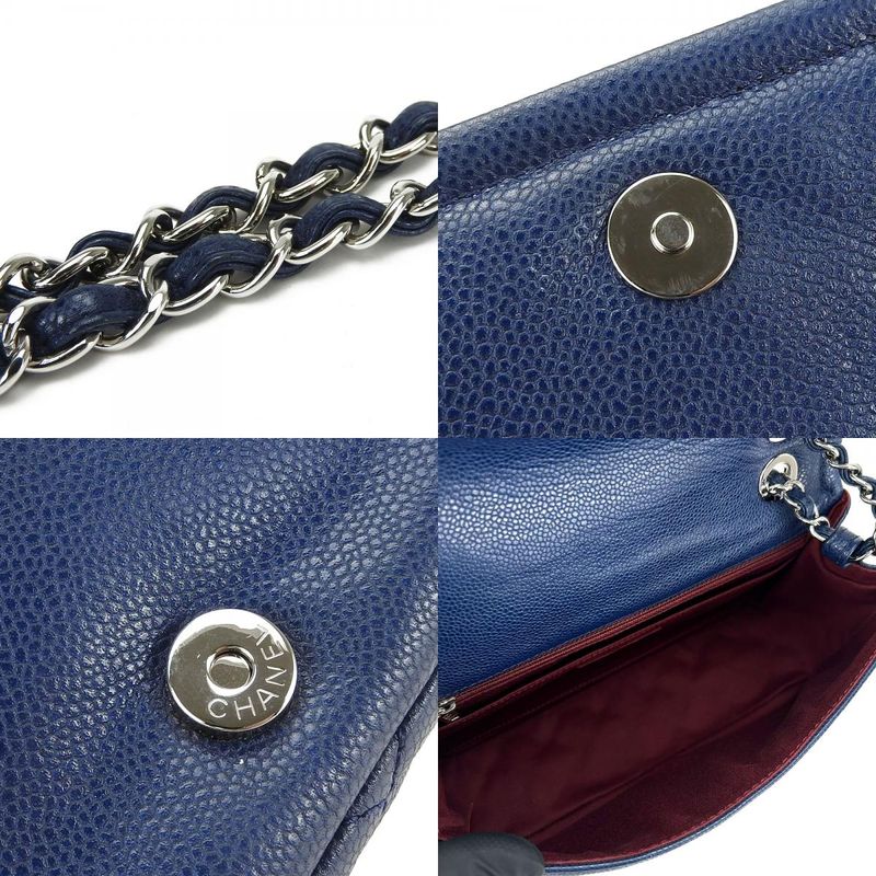 Chanel Shoulder Bag Matelasse Caviar Skin Navy Silver Hardware Decacoco W Chain
