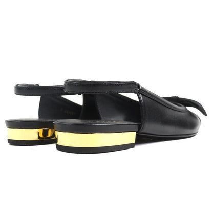 CHANEL G45689 Coco Mark Ribbon Sling Back Lamb Leather Pumps Shoes Black 35.5
