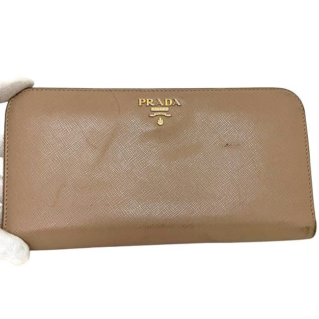 Prada Round Zipper Long Wallet Pink Beige Cammeo 1ml506
