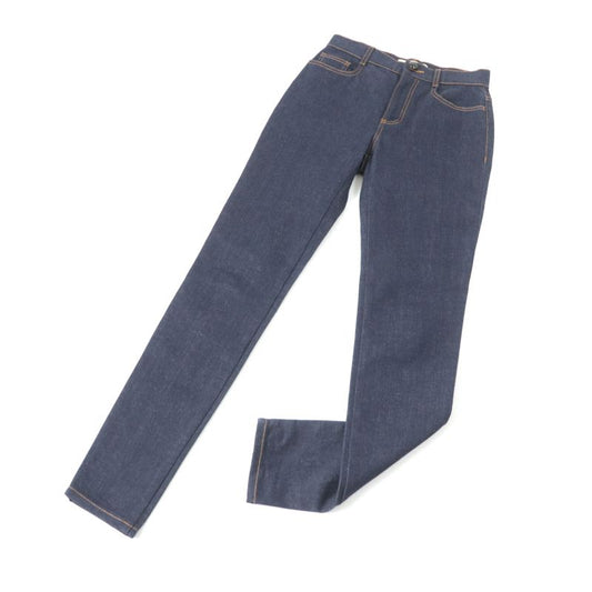 Fendi Flp673 Leather Denim Pants With Logo Patch And Logo Button Bottoms Indigo