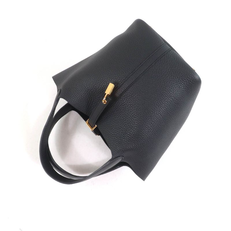 Hermes Picotin Lock MM Black Taurillon Clemence Gold Hardware Handbag Engraved