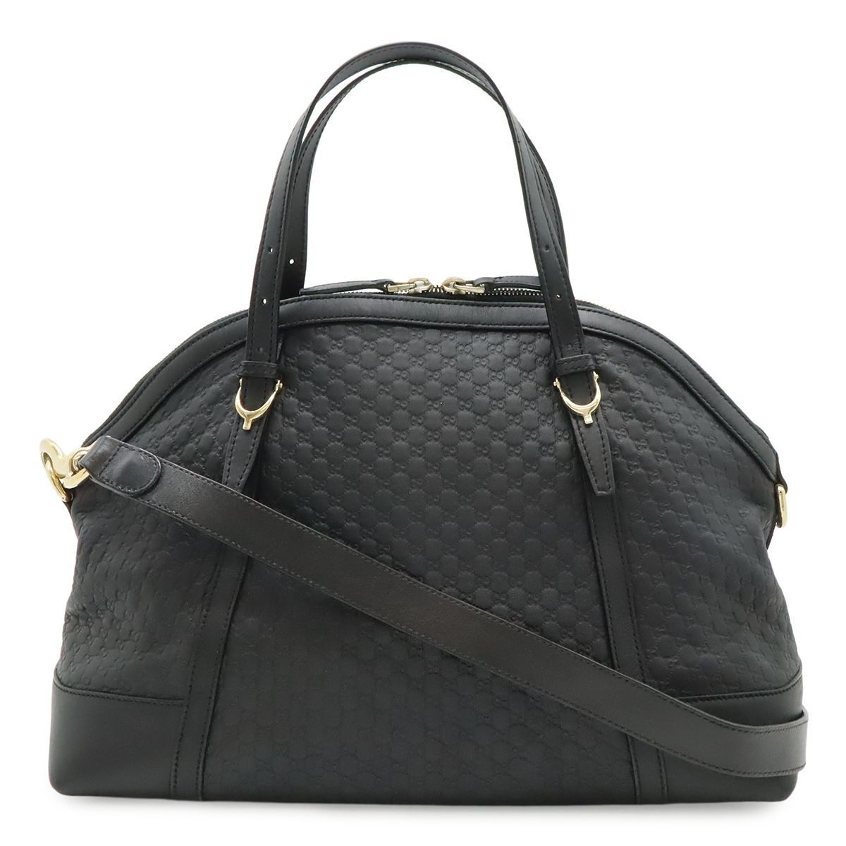 Gucci Micro Guccissima Tote 2-Way Shoulder Bag Crossbody Leather Black Gold