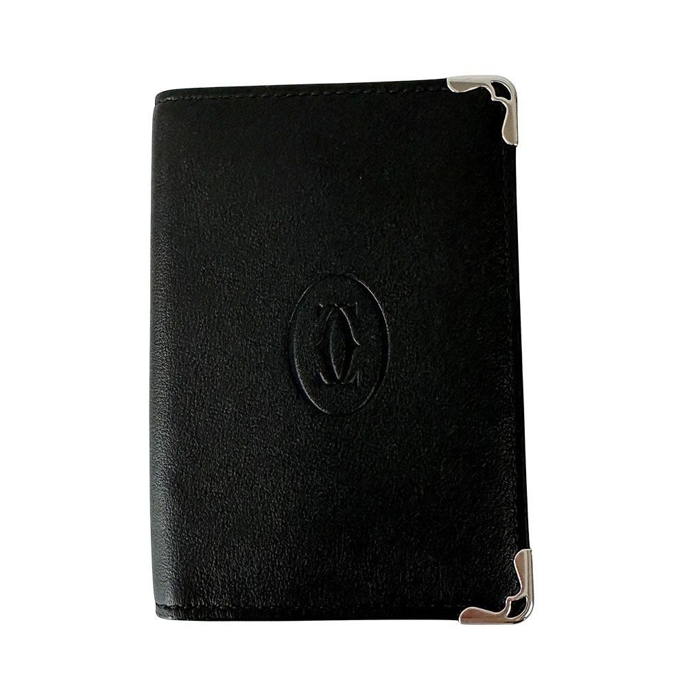 Cartier Card Case Must Leather Black Compact Small Adult Simple Business