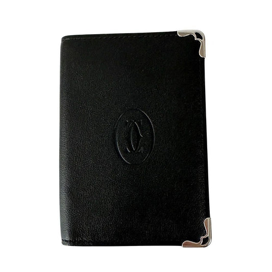 Cartier Card Case Must Leather Black Compact Small Adult Simple Business