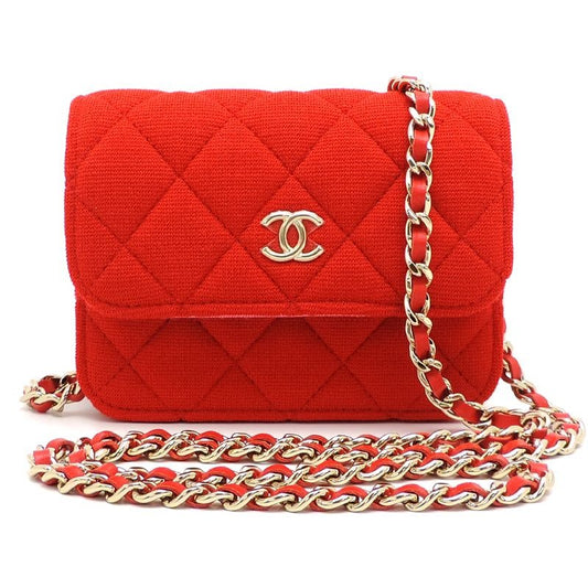 Chanel Shoulder Mini Quilted Chain Cotton Red Bag
