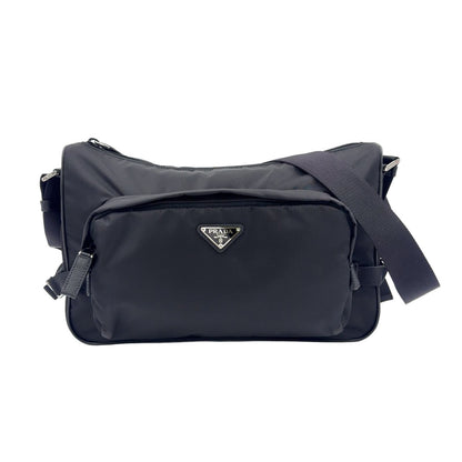Prada Re-Nylon Saffiano Leather Nylon Black Shoulder Bag Silver
