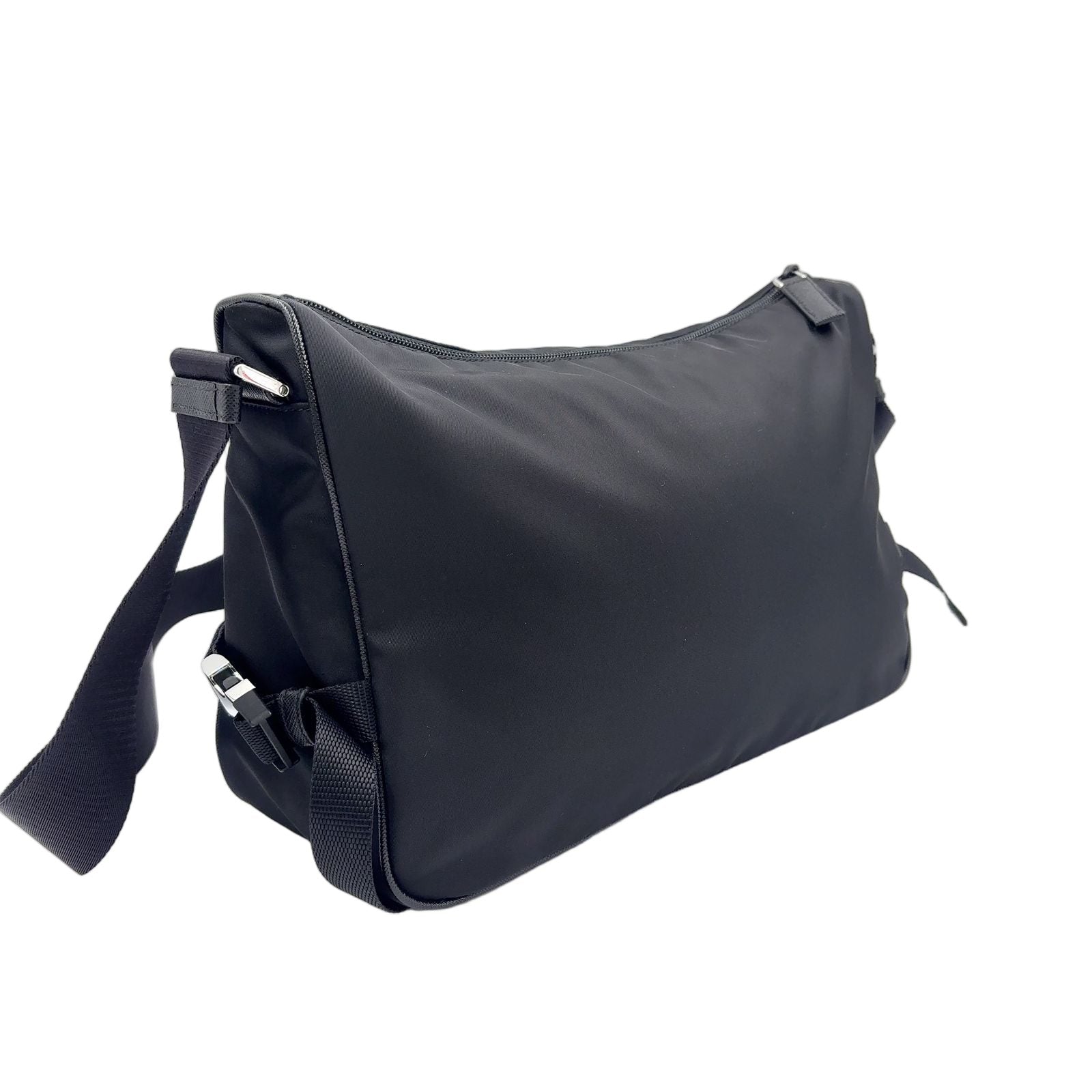 Prada Re-Nylon Saffiano Leather Nylon Black Shoulder Bag Silver — view 2