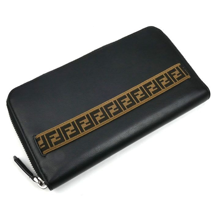 Fendi FF Logo Zip Around Wallet Long Round Zipper Black 7 M0276 A8 VC