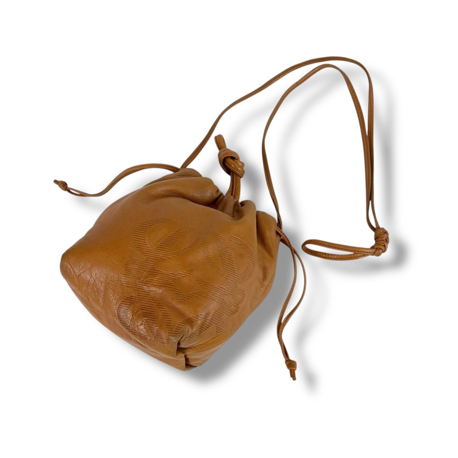 Loewe Drawstring Mini Shoulder Bag Anagram Logo Nappa Leather Brown Flamenco